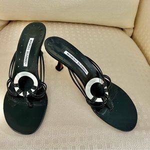Manolo Blahnik Vernice Nero Sandals - Eu 38  US 7.5